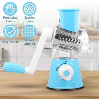 3-in-1 Tabletop Drum Grater with Suction Base – Vegetable Slicer, Shredder & Cheese Grater