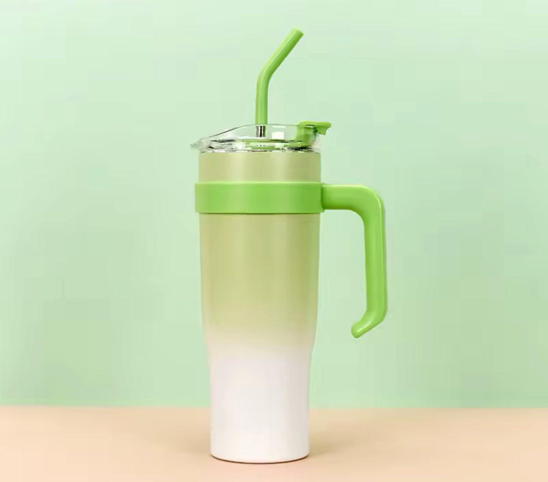 40oz Insulated Gradient Tumbler With Lid, Stainless Steel Car Mug With Straw, Stainless Steel Vacuum Insulated Car Mug