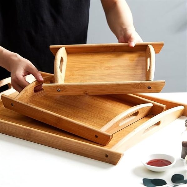 3 Pcs Wooden Serving Tray Set – Premium Wood Kitchen & Dining Platter Trays