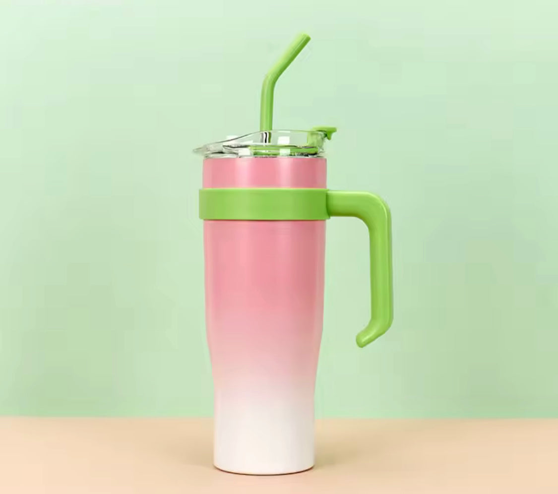 40oz Insulated Gradient Tumbler With Lid, Stainless Steel Car Mug With Straw, Stainless Steel Vacuum Insulated Car Mug
