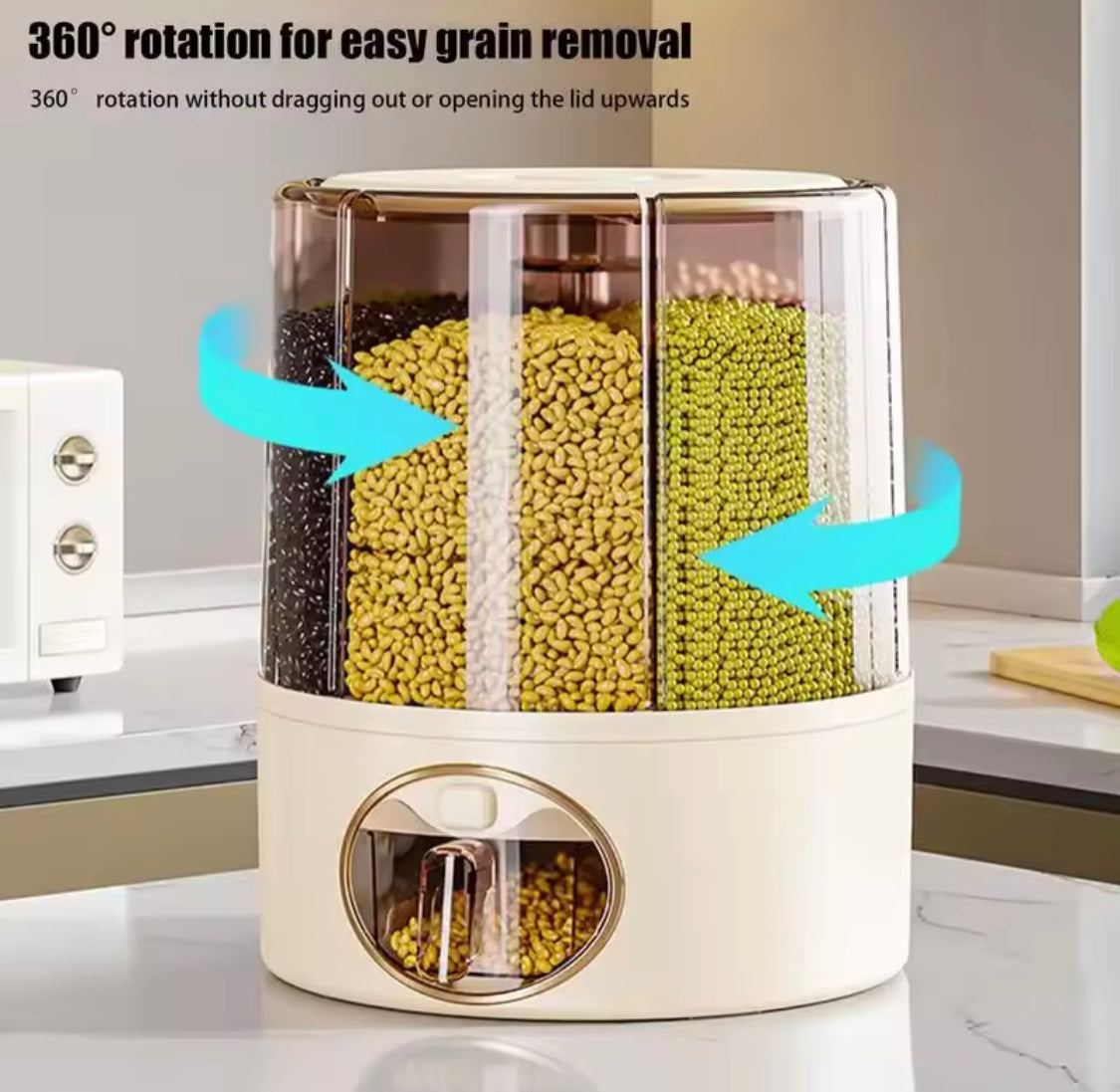 6 Grid Food Grain Storage Container, Kitchen Storage Bucket, 6 Grid Rice Dispenser, Rotating Cereal Container
