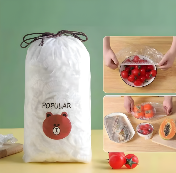 Disposable Food Cover Plastic Bags - 100 Pcs  | Multi-Purpose Stretchable Food Covers for Bowls, Plates, Fruits & Leftovers
