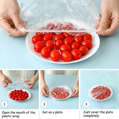Disposable Food Cover Plastic Bags - 100 Pcs  | Multi-Purpose Stretchable Food Covers for Bowls, Plates, Fruits & Leftovers