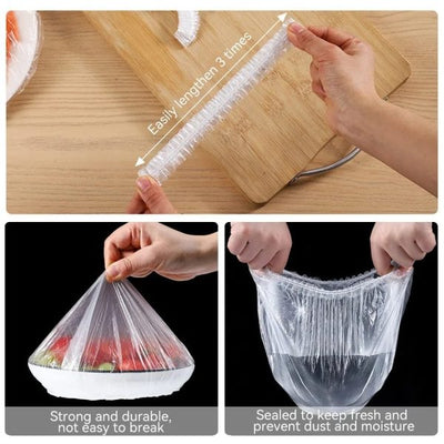 Disposable Food Cover Plastic Bags - 100 Pcs  | Multi-Purpose Stretchable Food Covers for Bowls, Plates, Fruits & Leftovers