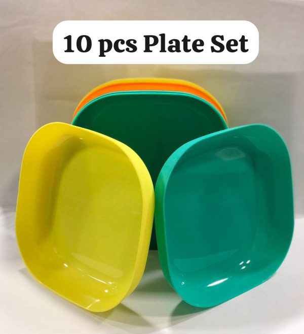 Colorful Plastic Plates Set (10 Pcs) - Creative Snack Plates With Holder  (Random Colors)