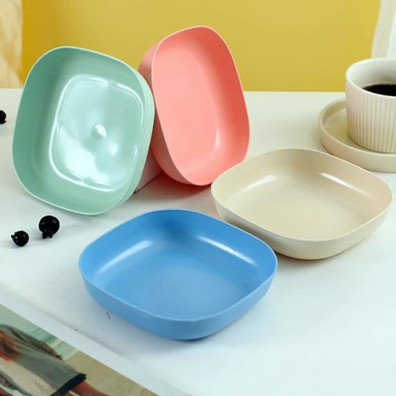 Colorful Plastic Plates Set (10 Pcs) - Creative Snack Plates With Holder  (Random Colors)