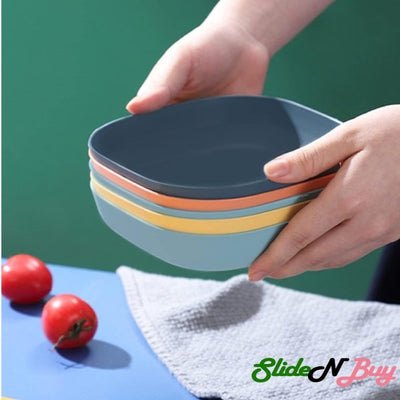 Colorful Plastic Plates Set (10 Pcs) - Creative Snack Plates With Holder  (Random Colors)