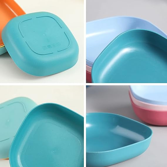 Colorful Plastic Plates Set (10 Pcs) - Creative Snack Plates With Holder  (Random Colors)