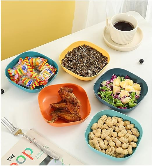 Colorful Plastic Plates Set (10 Pcs) - Creative Snack Plates With Holder  (Random Colors)