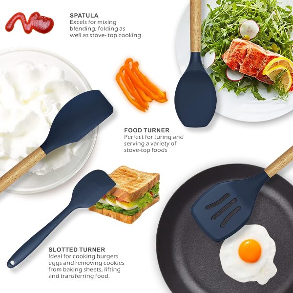 12 pcs Nonstick Silicon Kitchen Utensil Set With wooden Handle