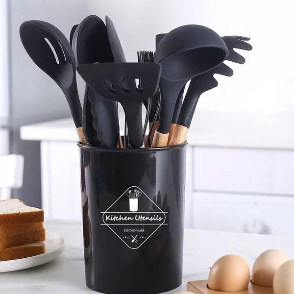 12 pcs Nonstick Silicon Kitchen Utensil Set With wooden Handle