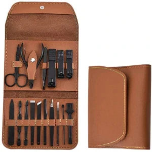 Premium 16-Piece Manicure & Pedicure Grooming Kit with Leather Case