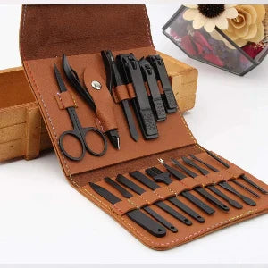 Premium 16-Piece Manicure & Pedicure Grooming Kit with Leather Case