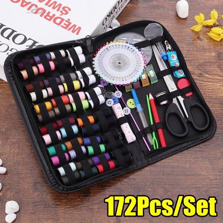 172 PCS Premium Sewing Kit with 48 Color Threads, PU Leather Compact Case, Scissors, Needles, Crochet Hook & Accessories