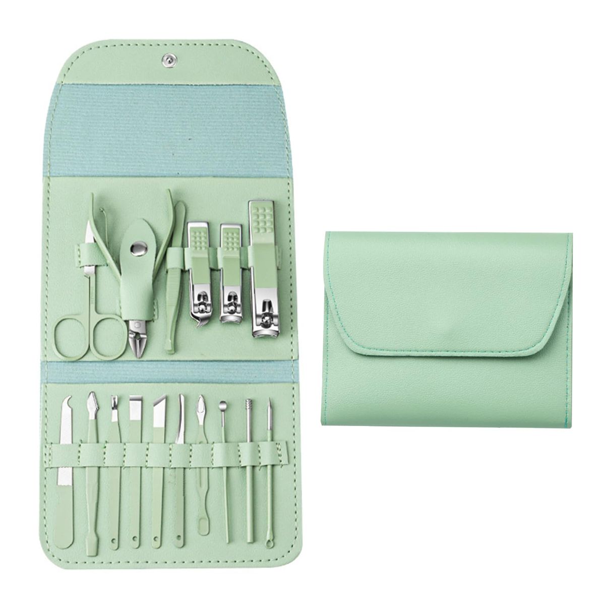 16pcs Professional Manicure & Pedicure Kit – Nail Clippers, Cuticle Nippers & Grooming Tools with Travel Case (Random Color)