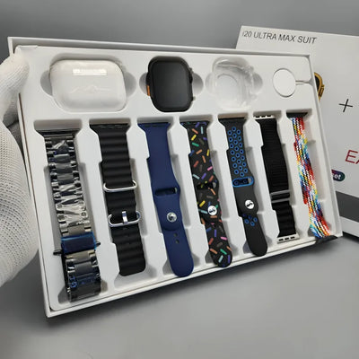 I20 Ultra Max Suit Smart Watch 10-in-1 Bundle | 7 Straps, Earbuds included