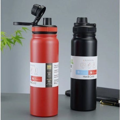 Stainless Steel Water Bottle 1000ml - Vacuum Insulated Double Wall, Leak-Proof, Hot & Cold Flask –Sports & Travel Bottle (Random Color)