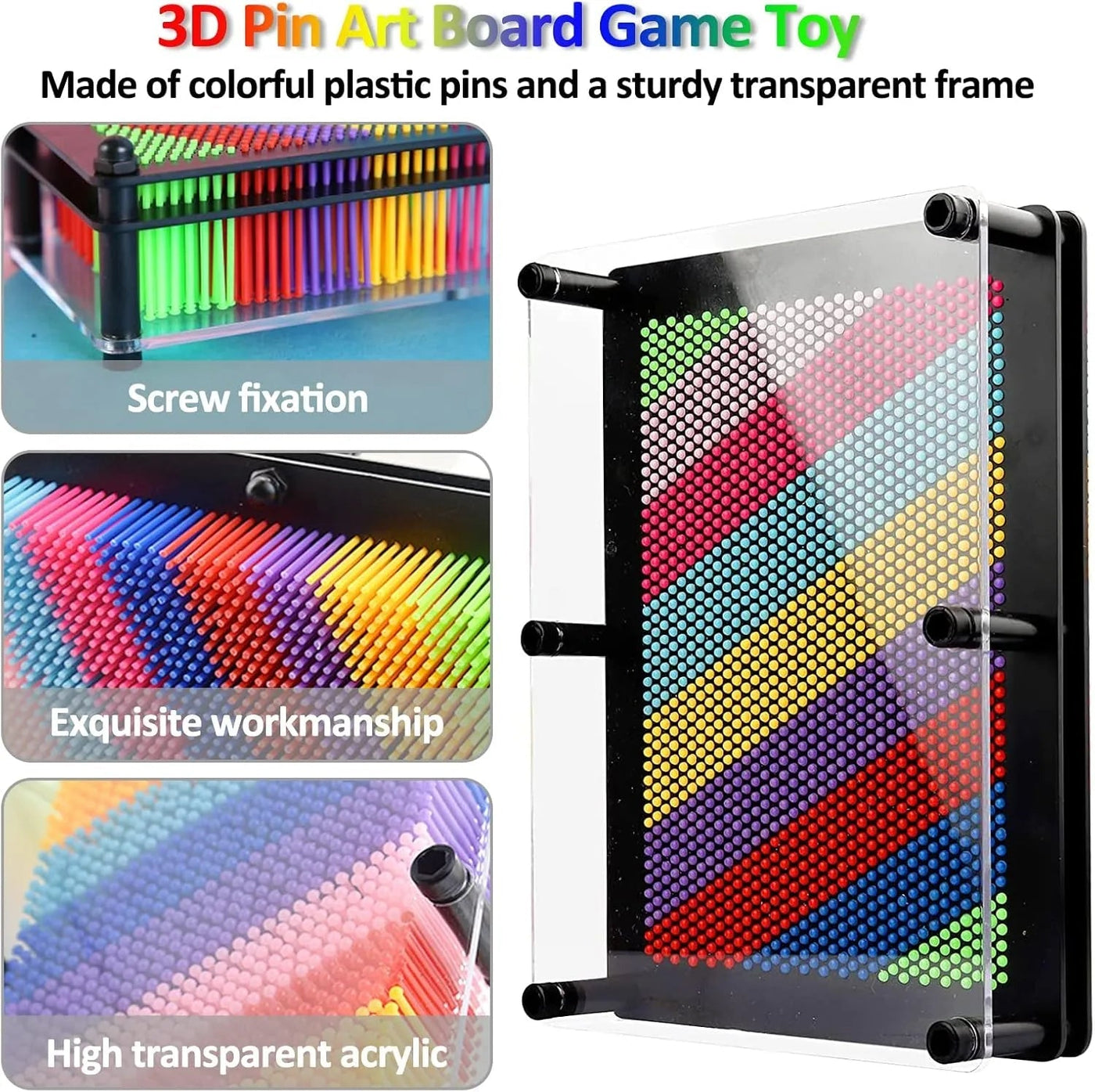Rainbow 3D Pin Art Board Toy – Creative Sculpture Game for Kids & Adults