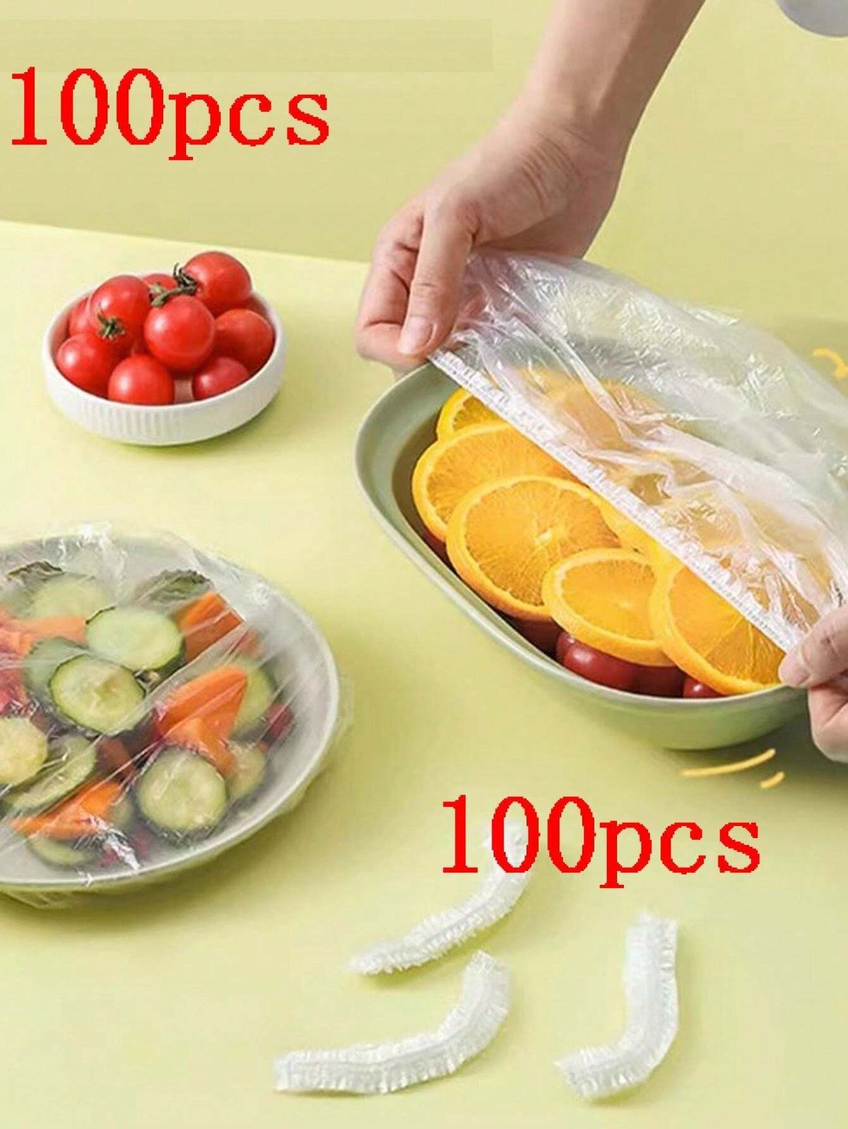 Disposable Food Cover Plastic Bags - 100 Pcs  | Multi-Purpose Stretchable Food Covers for Bowls, Plates, Fruits & Leftovers