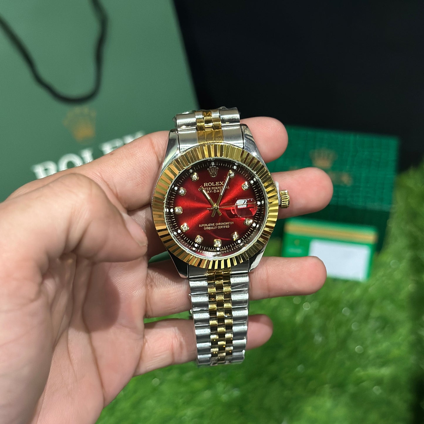 Rlx quartz men’s watch red dial two tone AAA