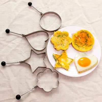 Pack of 4 Stainless Steel Egg Shaper Molds – Star, Heart, Round & Flower Shapes