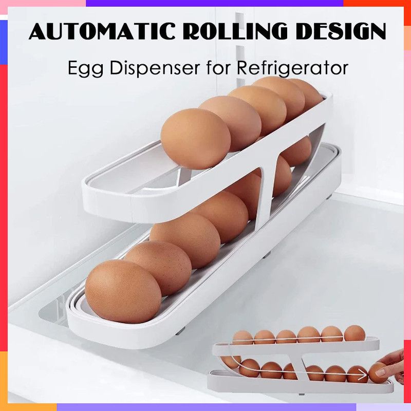 Automatic Rolling Egg Rack – Space-Saving Egg Organizer for Fridge & Kitchen