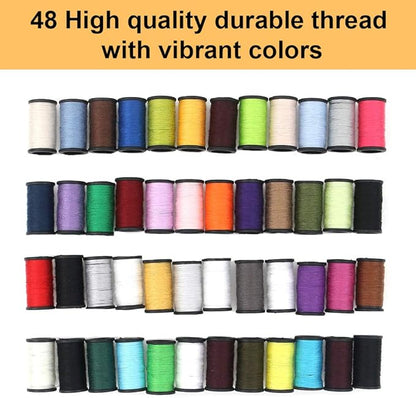 172 PCS Premium Sewing Kit with 48 Color Threads, PU Leather Compact Case, Scissors, Needles, Crochet Hook & Accessories