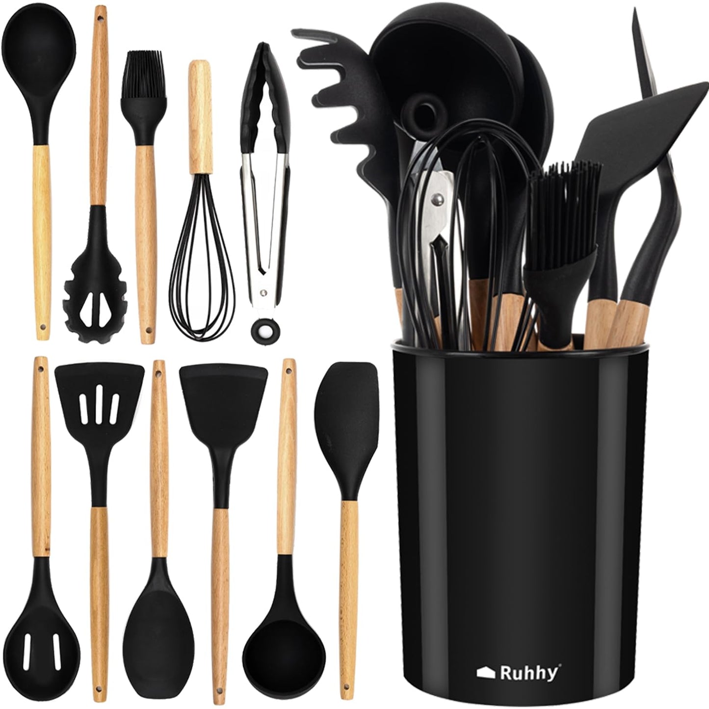 12 pcs Nonstick Silicon Kitchen Utensil Set With wooden Handle