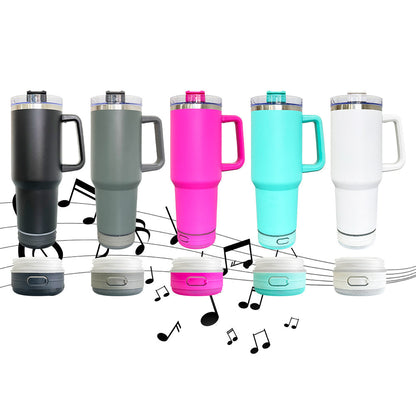 Double Vacuum Bluetooth Audio Car Tumbler, Tumbler With Handle Lid Straw, Stainless Steel Vacuum Insulated Car Mug, Thermal Iced Bottle