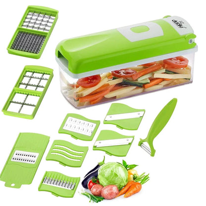 12-in-1 Multipurpose Vegetable Chopper, Dicer, Slicer & Grater with Stainless Steel Blades