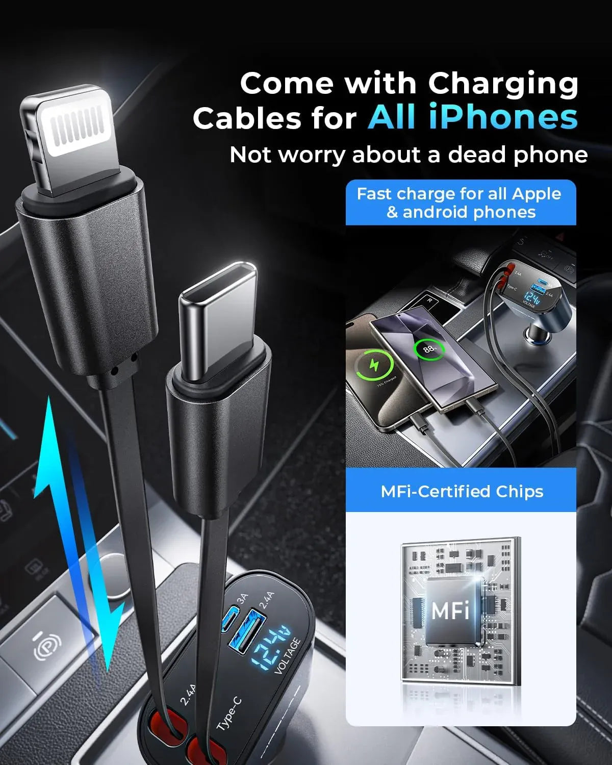 4-in-1 Retractable Car Charger