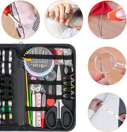 172 PCS Premium Sewing Kit with 48 Color Threads, PU Leather Compact Case, Scissors, Needles, Crochet Hook & Accessories
