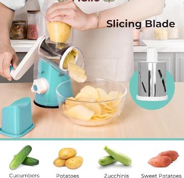 3-in-1 Tabletop Drum Grater with Suction Base – Vegetable Slicer, Shredder & Cheese Grater