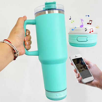 Double Vacuum Bluetooth Audio Car Tumbler, Tumbler With Handle Lid Straw, Stainless Steel Vacuum Insulated Car Mug, Thermal Iced Bottle