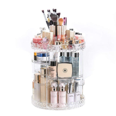 360° Rotating Diamond Cut Cosmetic Organizer –  Adjustable & Space-Saving