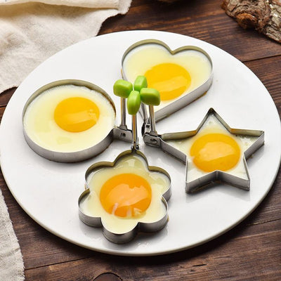 Pack of 4 Stainless Steel Egg Shaper Molds – Star, Heart, Round & Flower Shapes