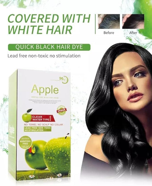 Apple Ammonia-Free Black Hair Cream – 3-in-1 Hair Color, Shampoo & Conditioner | 500ml | Long-Lasting, Grey Coverage for Men & Women