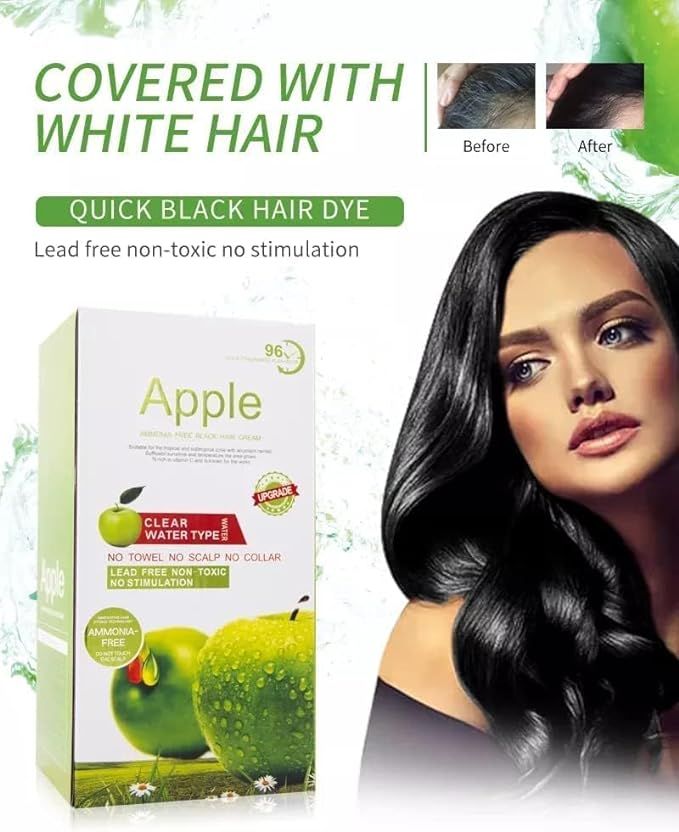 Apple Ammonia-Free Black Hair Cream – 3-in-1 Hair Color, Shampoo & Conditioner | 500ml | Long-Lasting, Grey Coverage for Men & Women