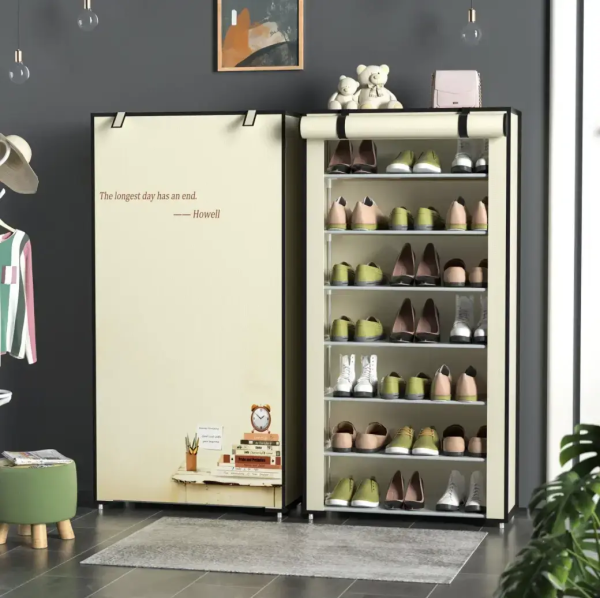 Portable Dustproof Shoe Rack – Multi-Layer Space-Saving Shoe Organizer with Cover (Random Color)