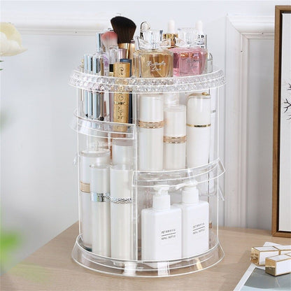 360° Rotating Diamond Cut Cosmetic Organizer –  Adjustable & Space-Saving