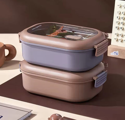 Bear Face Kids Lunch Box, Stainless Steel Food Insulated Container, 2 Compartments Cute Food Container, Microwave Friendly Kids Bento Lunch Box