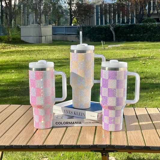 1200ml Rhinestone Tumbler, Stainless Steel Car Mug With Straw, Insulated Water Bottle Thermos
