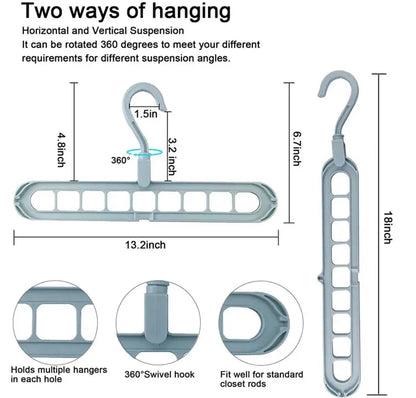 Multi-Functional Space Saving Clothes Hanger – 9 Hole Organizer
