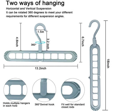 Multi-Functional Space Saving Clothes Hanger – 9 Hole Organizer