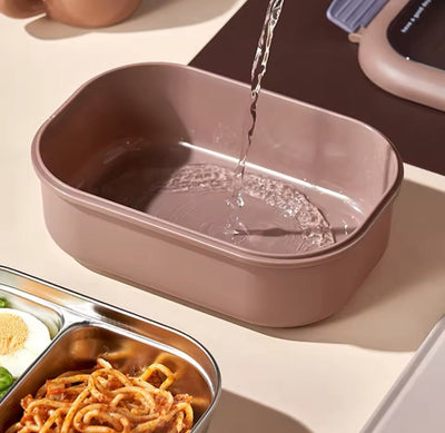 Bear Face Kids Lunch Box, Stainless Steel Food Insulated Container, 2 Compartments Cute Food Container, Microwave Friendly Kids Bento Lunch Box