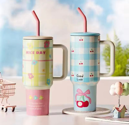 1200ml Printed Stainless Steel Tumbler, Insulated Water Bottle Thermos, Large Water Tumbler For Travel