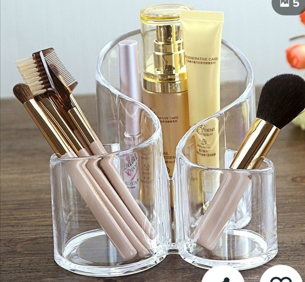 Transparent Acrylic Makeup Organizer – 3 Slot Lipstick & Brush Holder Stand