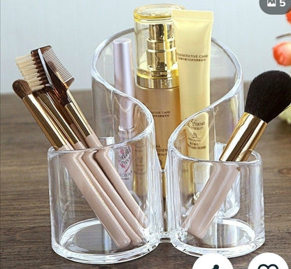 Transparent Acrylic Makeup Organizer – 3 Slot Lipstick & Brush Holder Stand