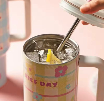 1200ml Printed Stainless Steel Tumbler, Insulated Water Bottle Thermos, Large Water Tumbler For Travel