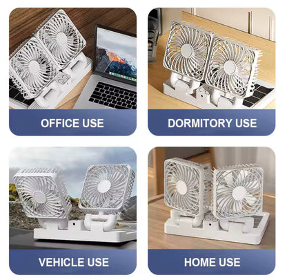 Rechargeable Dual Solar Fan, Small Cooling Ventilator, Rechargeable Outdoor Fan